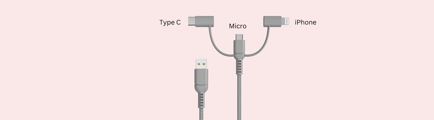 Classy Chargers Stack-to-Charge Cable include 3 different charging end to charge all of your devices.