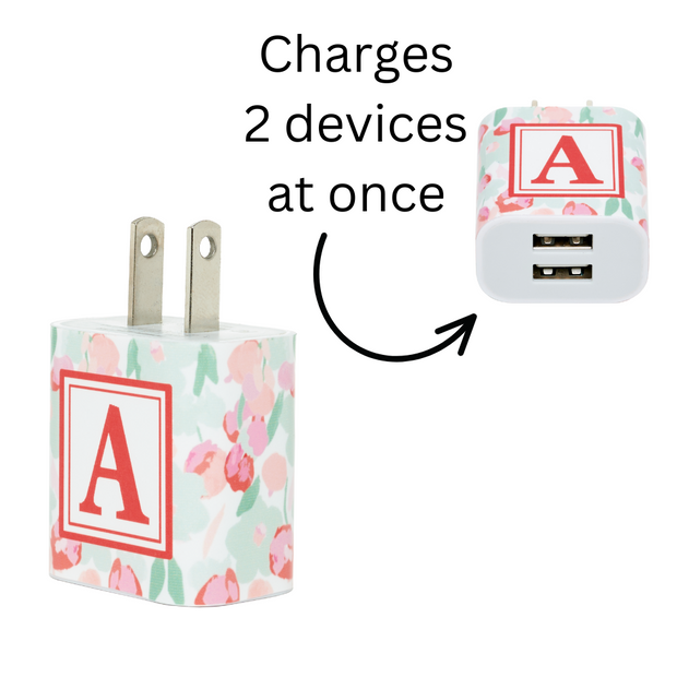Coral Floral Phone Charger Letter Set