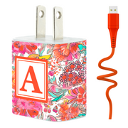 Coral Floral Swirl Phone Charger Letter Set - Classy Chargers