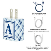 Faded Plaid Phone Charger Letter Set