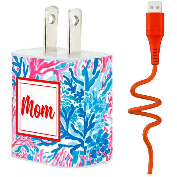 Mom Blue Coral Phone Charger Gift Set - Classy Chargers