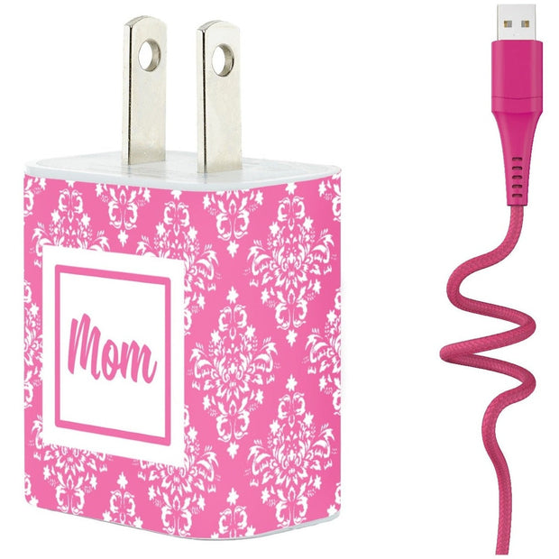 Pink Damask Mom Phone Charger Gift Set - Classy Chargers
