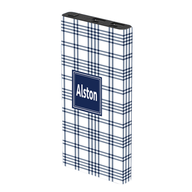 Monogram Navy Plaid Power Bank - Classy Chargers