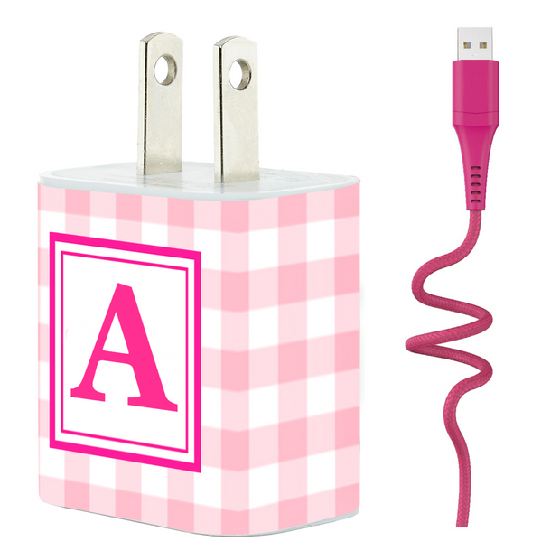 Pink Gingham Letter Set - Classy Chargers