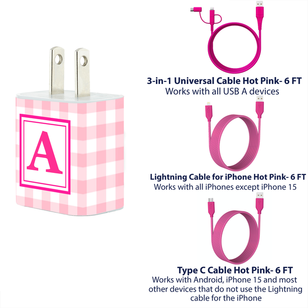 Pink Gingham Phone Charger Letter Set