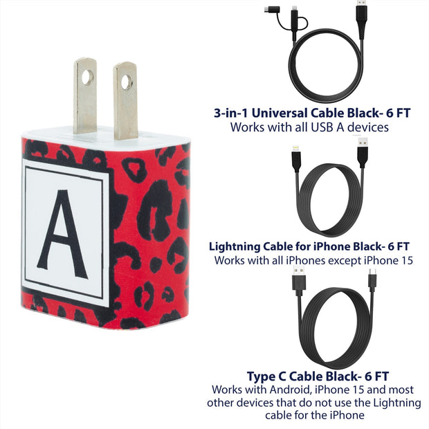 Red Leopard Phone Charger Letter Set