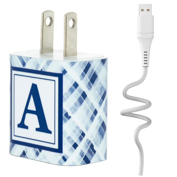 Faded Plaid Phone Charger Letter Set