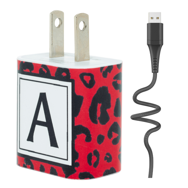 Red Leopard Phone Charger Letter Set - Classy Chargers