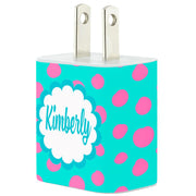 Monogram Pink Blue Dot Phone Charger - Classy Chargers