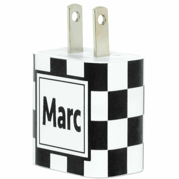 Monogram Black White Checkered Phone Charger - Classy Chargers