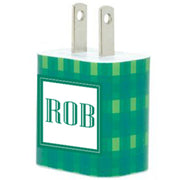 Monogram Green Plaid Phone Charger - Classy Chargers
