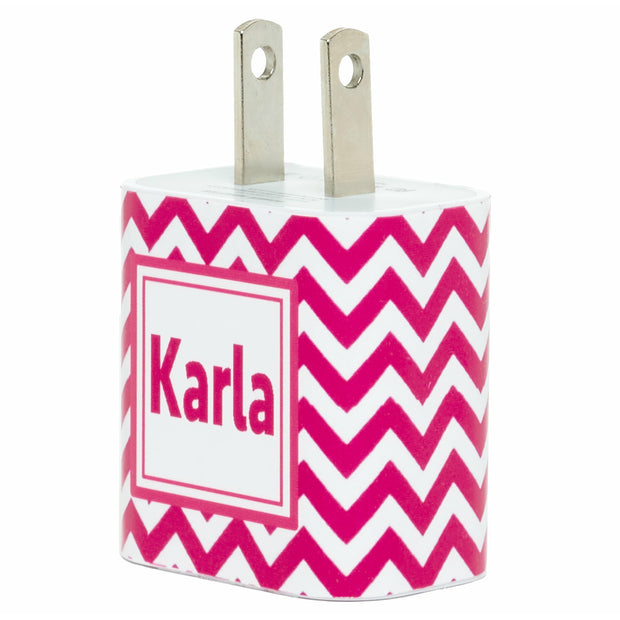 Monogram Hot Pink Chevron Phone Charger - Classy Chargers