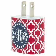 Monogram Red Quatrefoil Phone Charger - Classy Chargers