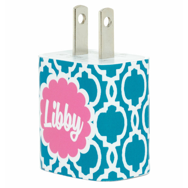 Monogram Turquoise Quatrefoil Phone Charger - Classy Chargers