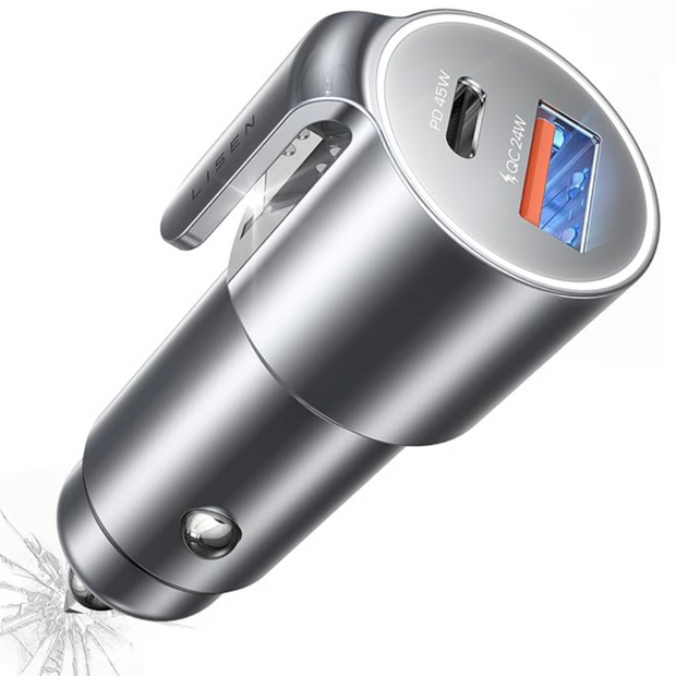 Mini 3-in-1 Car Safety Device w/Emergency Window Glass Breaker Tool - Seat Belt Cutter - USB Car Charger (1)