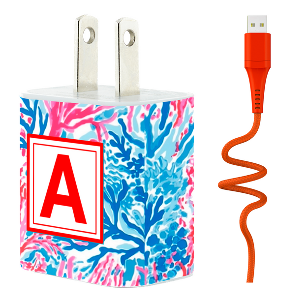 Blue Coral Phone Charger Letter Set - Classy Chargers