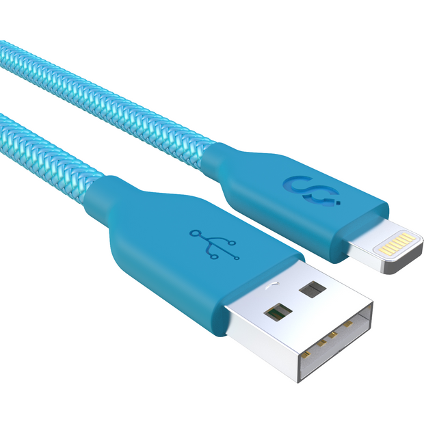 Turquoise Blue Nylon Lightning Cable - MFI Certified - 6 FT