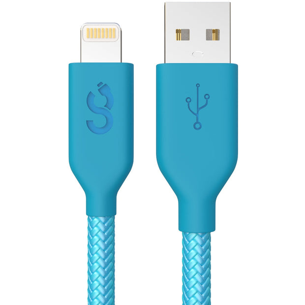 Turquoise Blue Nylon Lightning Cable - MFI Certified - 6 FT