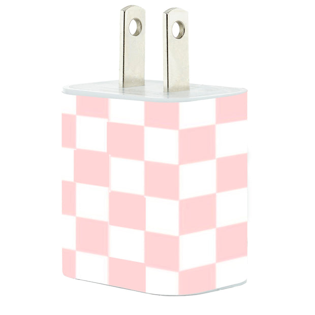 Blush Checkered Phone Charger - Classy Chargers