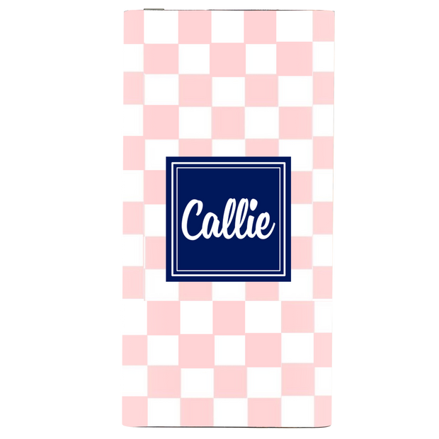 Monogrammed Blush Checkered Power Bank - Classy Chargers