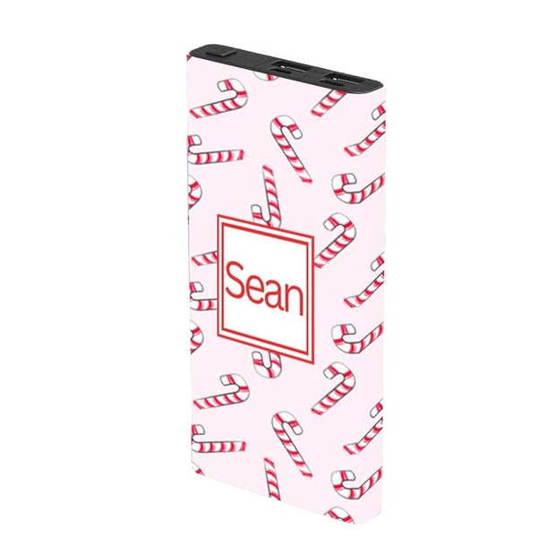 Monogram Pink Candy Cane Power Bank - Classy Chargers