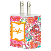 Monogram Coral Floral Swirl Phone Charger - Classy Chargers