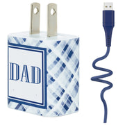 Dad Navy Plaid Phone Charger Gift Set - Classy Chargers