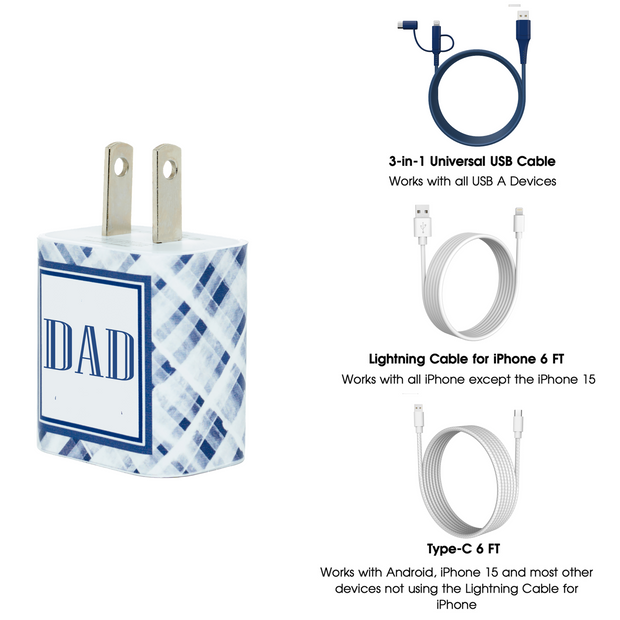 Dad Navy Plaid Phone Charger Gift Set