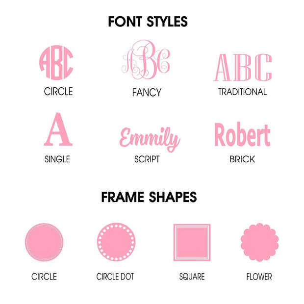 Select Your Font and Frame Style - Classy Chargers