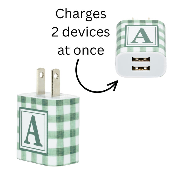 Green Gingham Phone Charger Letter Set