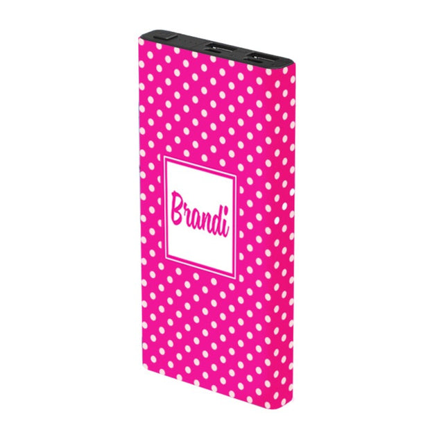 Monogram Hot Pink Tiny Dot Power Bank - Classy Chargers
