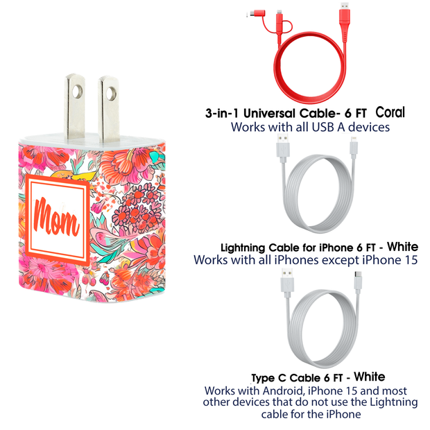 Mom Coral Swirl Phone Charger Gift Set