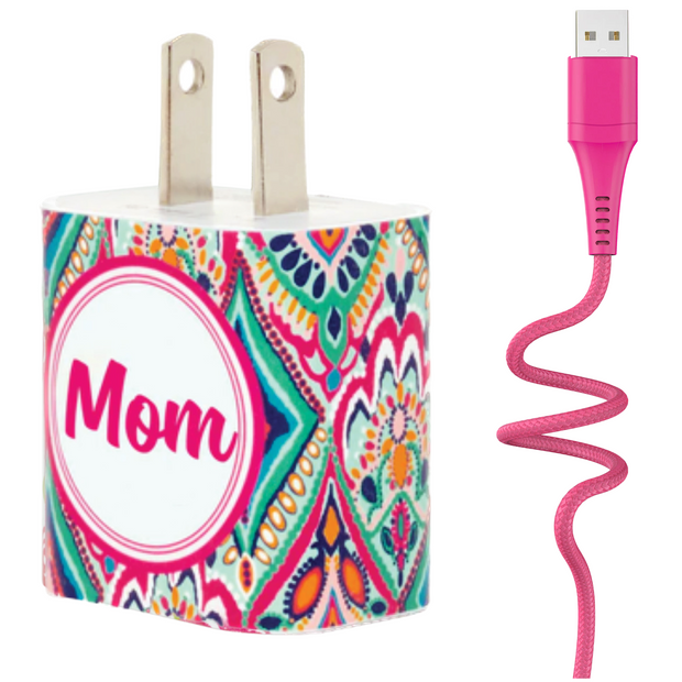 Mom Pink Paisley Phone Charger - Classy Charger