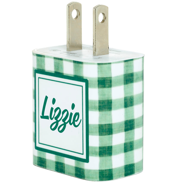 Monogram Green Gingham Phone Charger - Classy Chargers