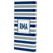 Monogram Navy Silver Stripe Power Bank - Classy Chargers