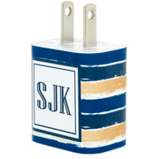 Monogram Navy Tan Stripe Charger - Classy Chargers