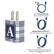 Navy Plaid Phone Charger Letter Set