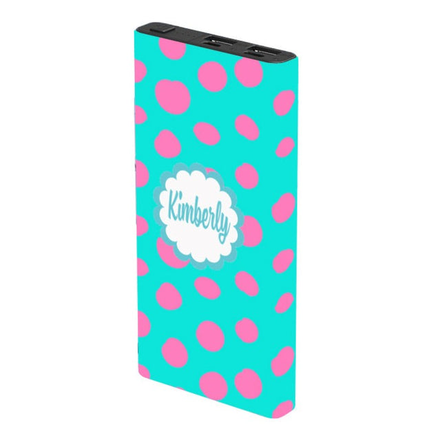 Monogram Pink Blue Dot Power Bank - Classy Chargers