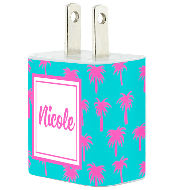 Monogram Pink Palm Tree Charger