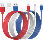 3 Pack Cable Set - Red, White & Blue - Lightning Cable MFI Certified - 6 FT