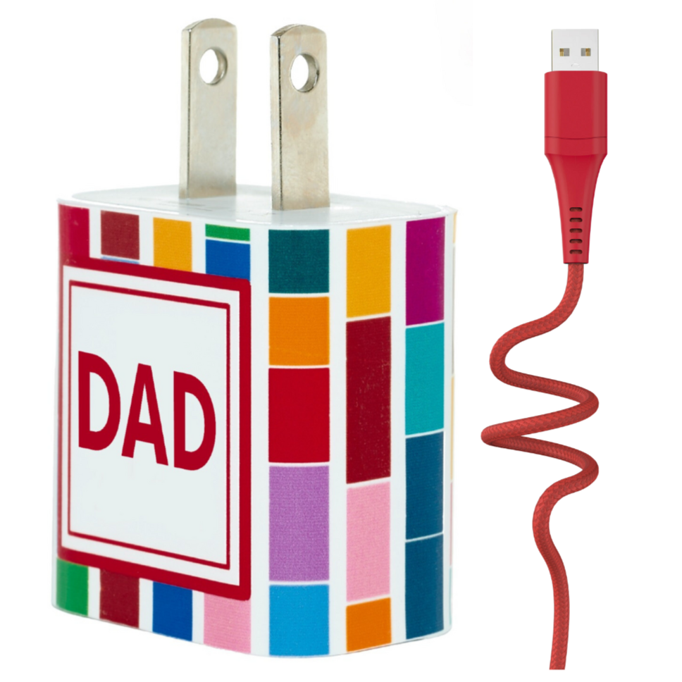 Dad Red Navy Stripe Phone Charger Gift Set