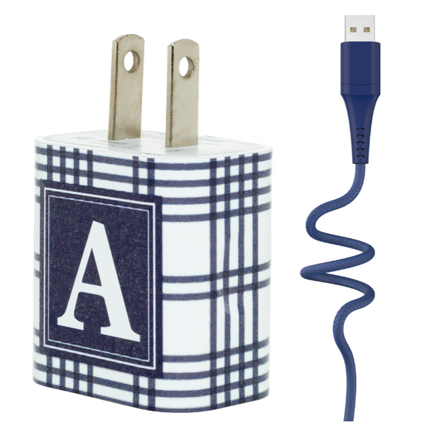 Navy Plaid Letter Set - Classy Chargers