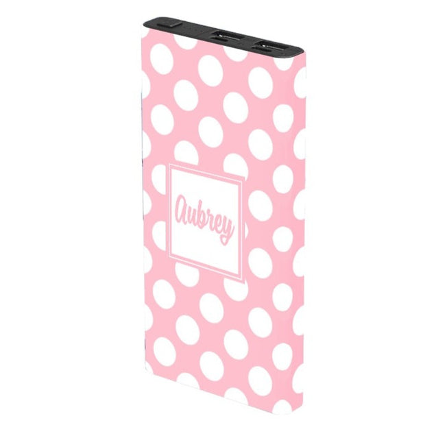 Monogram Soft Pink Dot Power Bank - Classy Chargers