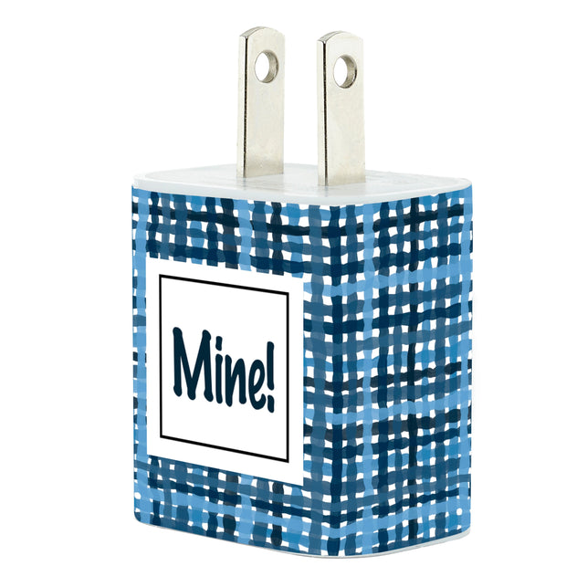 Mine! Whimsical Plaid Phone Charger - Classy Chargers