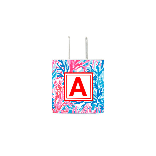 Monogram Blue Coral Phone Charger - Classy Chargers