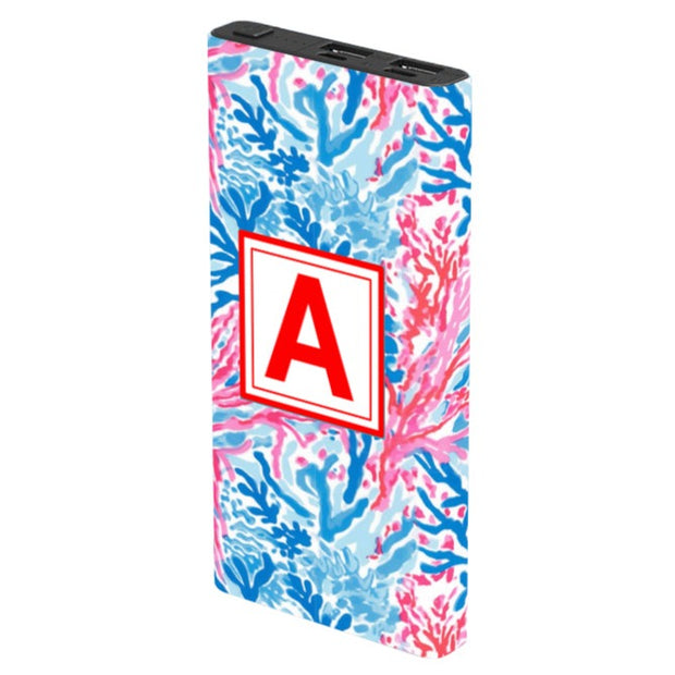 Monogram Blue Coral Power Bank - Classy Chargers