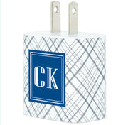Monogram Silver Plaid Phone Charger - Classy Chargers
