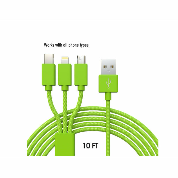 XXL 3-in-1 Lime Cable - 10 FT