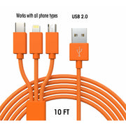 3-in-1 Orange 10 FT USB Cable