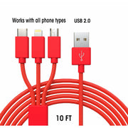 3 in 1 USB 10 FT Cable - Classy Chargers